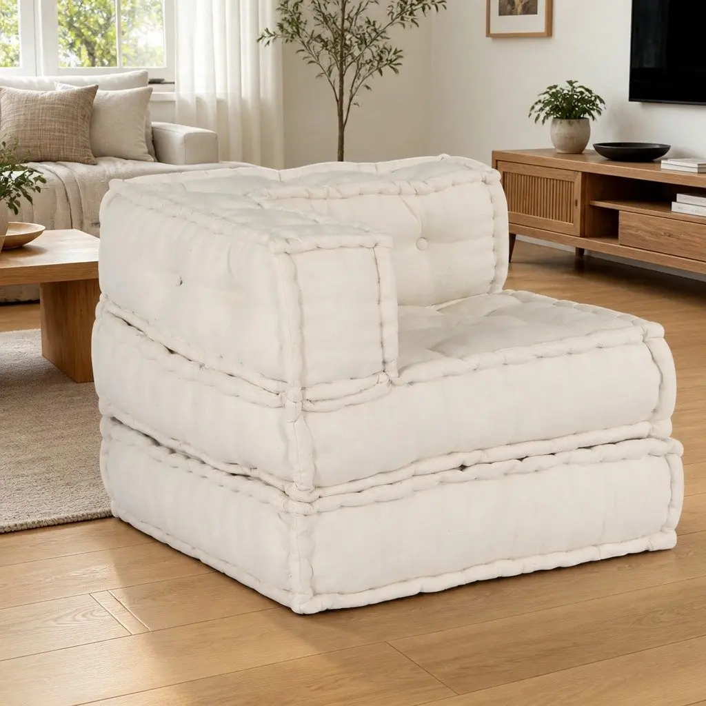Modular Sofa Unit Fabric Cream 210 x 70 x 56 cm Indoor Outdoor Lounge Seating