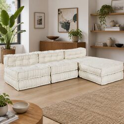 Modular Sofa Unit 4 Pieces Cream Fabric Flexible Layout Indoor Outdoor Seating