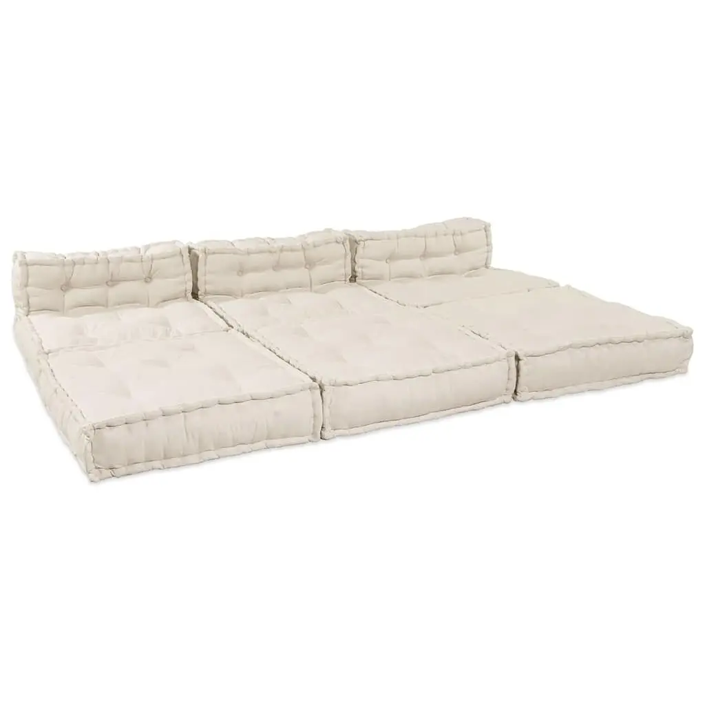 Modular Sofa Unit Fabric Cream 210 x 140 x 56 cm Indoor Outdoor Lounge Seating