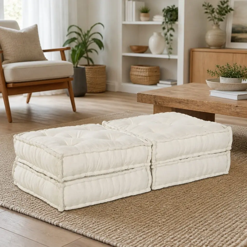 Modular Sofa Unit 2pcs Cream Fabric Lounge Couch Living Room Indoor Outdoor