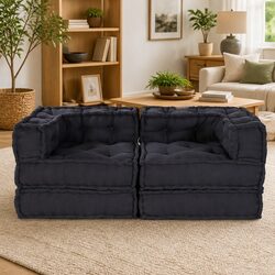 Modular Sofa Unit 2 pcs Anthracite 140 x 70 x 56 cm Fabric Cushion Seating