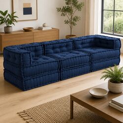 Three-Piece Modular Sofa Unit in Blue Fabric