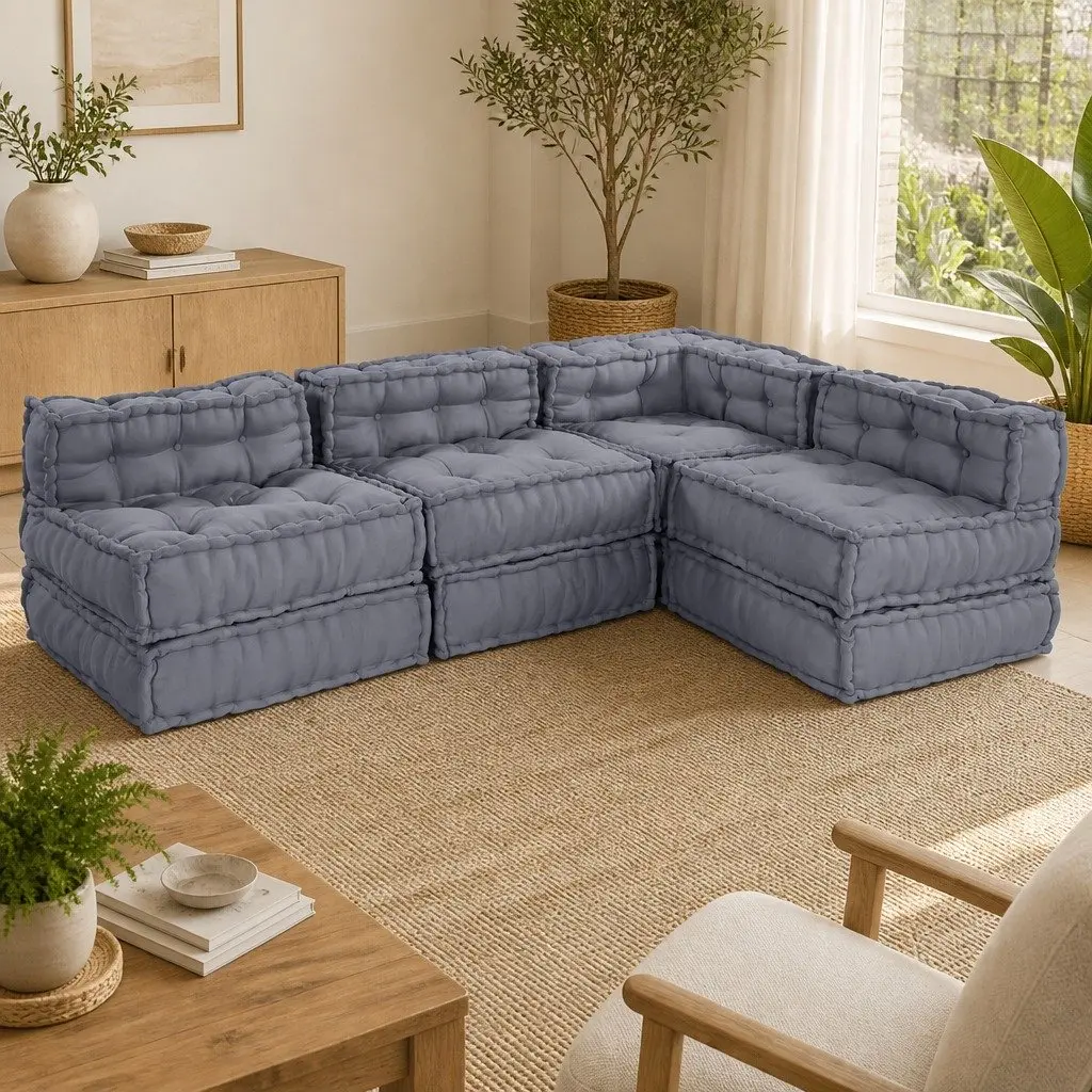 4-Piece Grey Fabric Modular Sofa for Indoor Outdoor Use