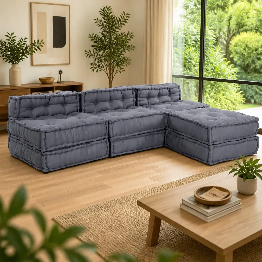 4-Piece Modular Grey Sofa Unit for Indoor/Outdoor Use