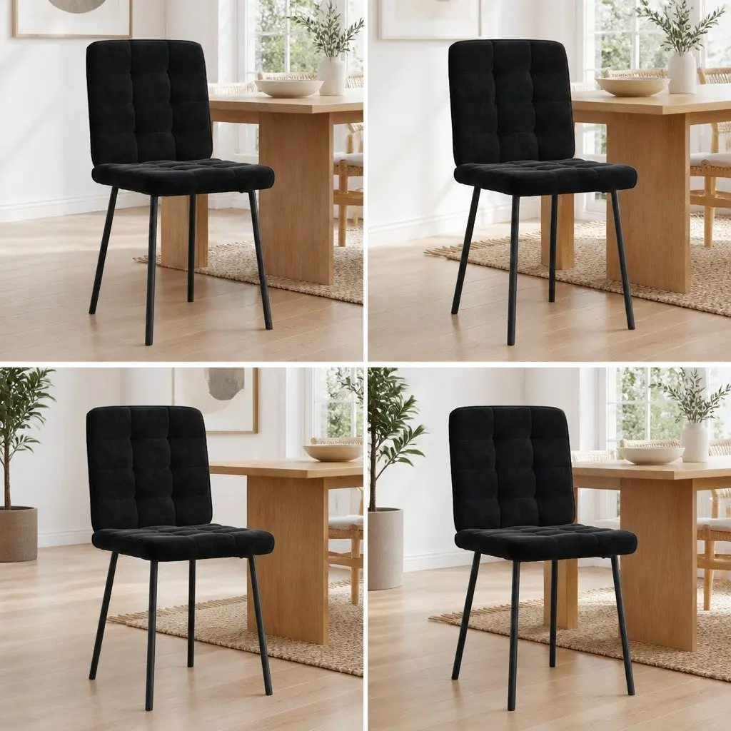 4-Piece Black Velvet Dining Chairs Set