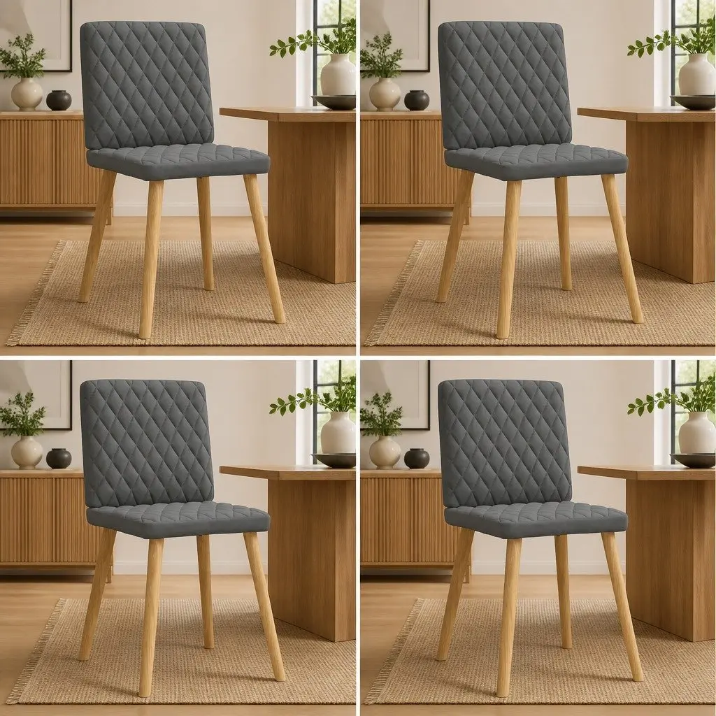 Dining Chairs Polyester Dark Grey 4 Piece Foam Padded Backrest