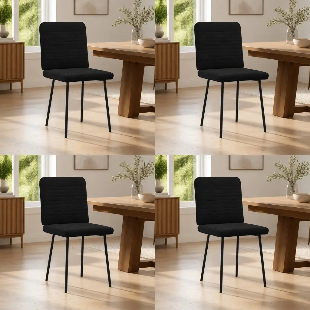 4-Piece Black Velvet Dining Chair Set with Backrest