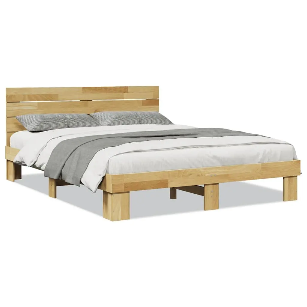 Solid Wood Oak Bed Frame with Headboard 135x190 cm