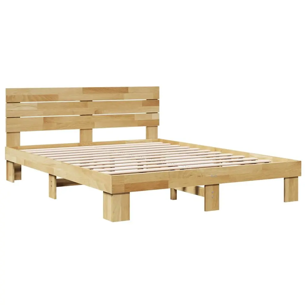 Solid Wood Oak Bed Frame with Headboard 135x190 cm