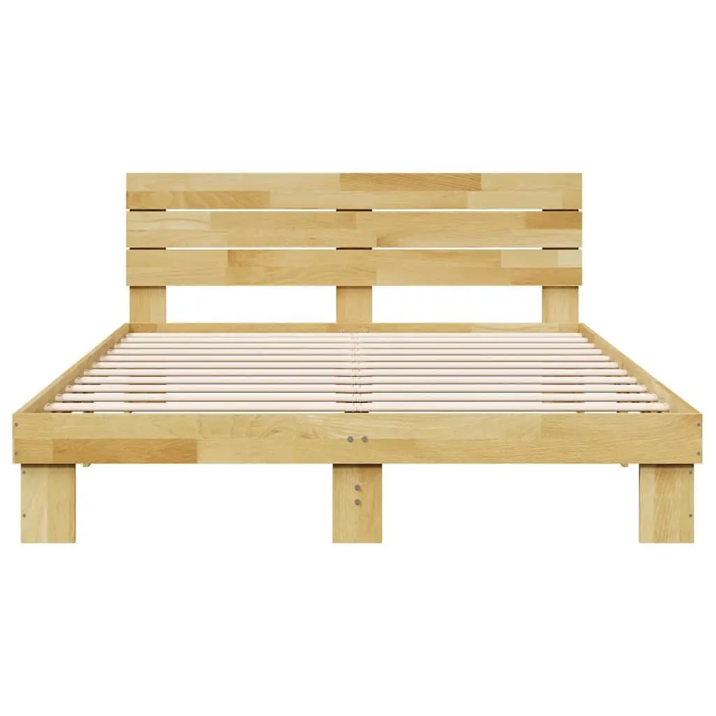 Solid Wood Oak Bed Frame with Headboard 135x190 cm