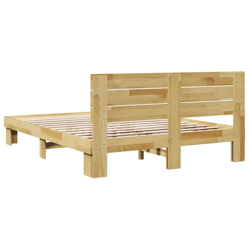 Solid Wood Oak Bed Frame with Headboard 135x190 cm