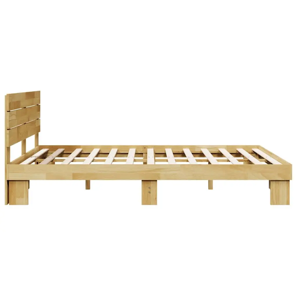 Solid Wood Oak Bed Frame with Headboard 135x190 cm