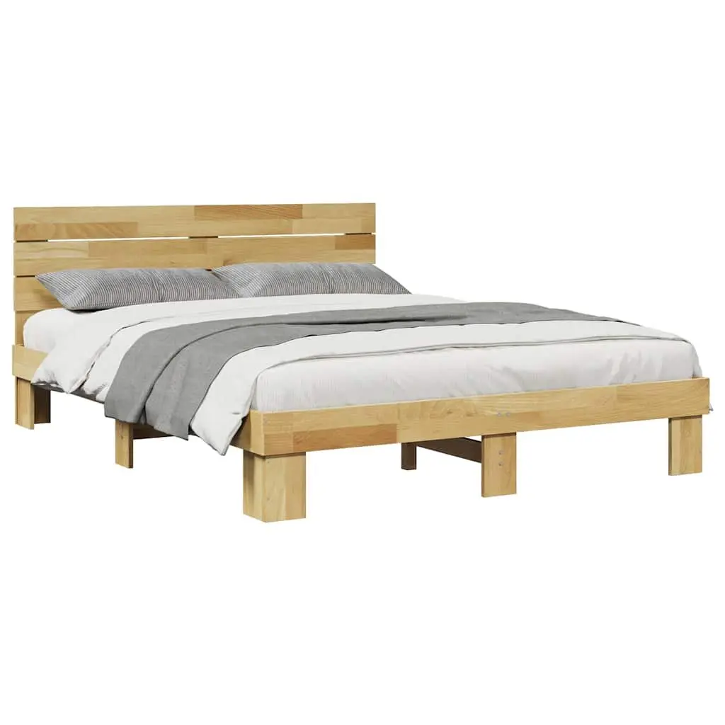 Solid Wood Oak Bed Frame with Headboard 135x190 cm