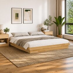 Solid Oak Wood Bed Frame 180x200 cm with Slatted Base