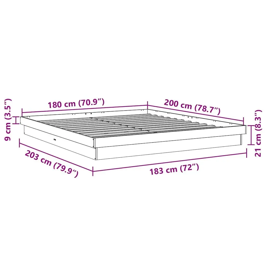 Solid Oak Wood Bed Frame 180x200 cm with Slatted Base