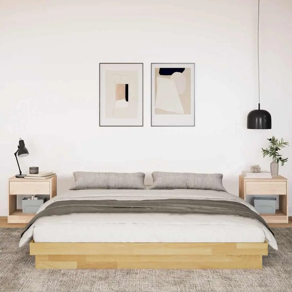 Solid Oak Wood Bed Frame 180x200 cm with Slatted Base