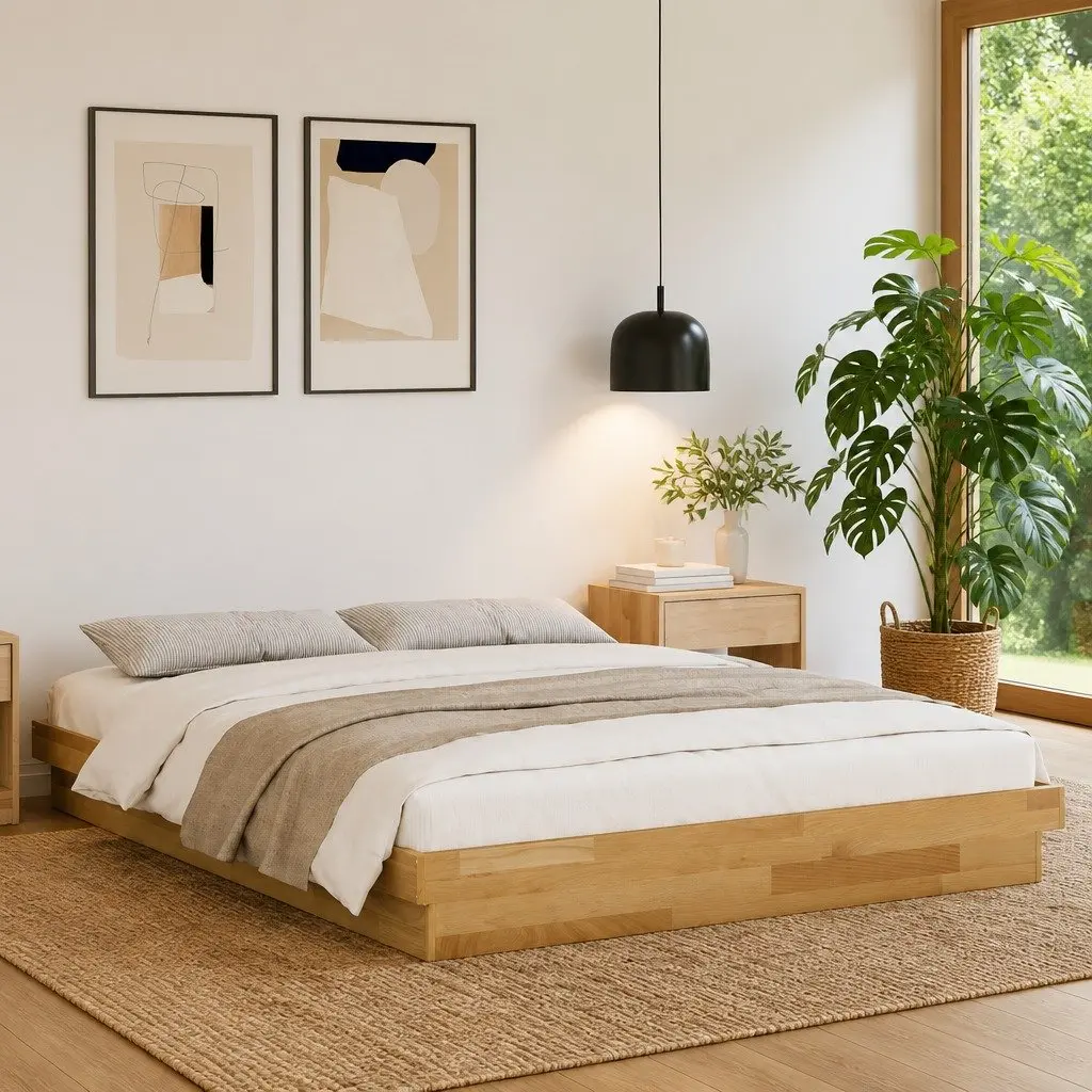 Solid Oak Wood Bed Frame 135x190 cm for Kids