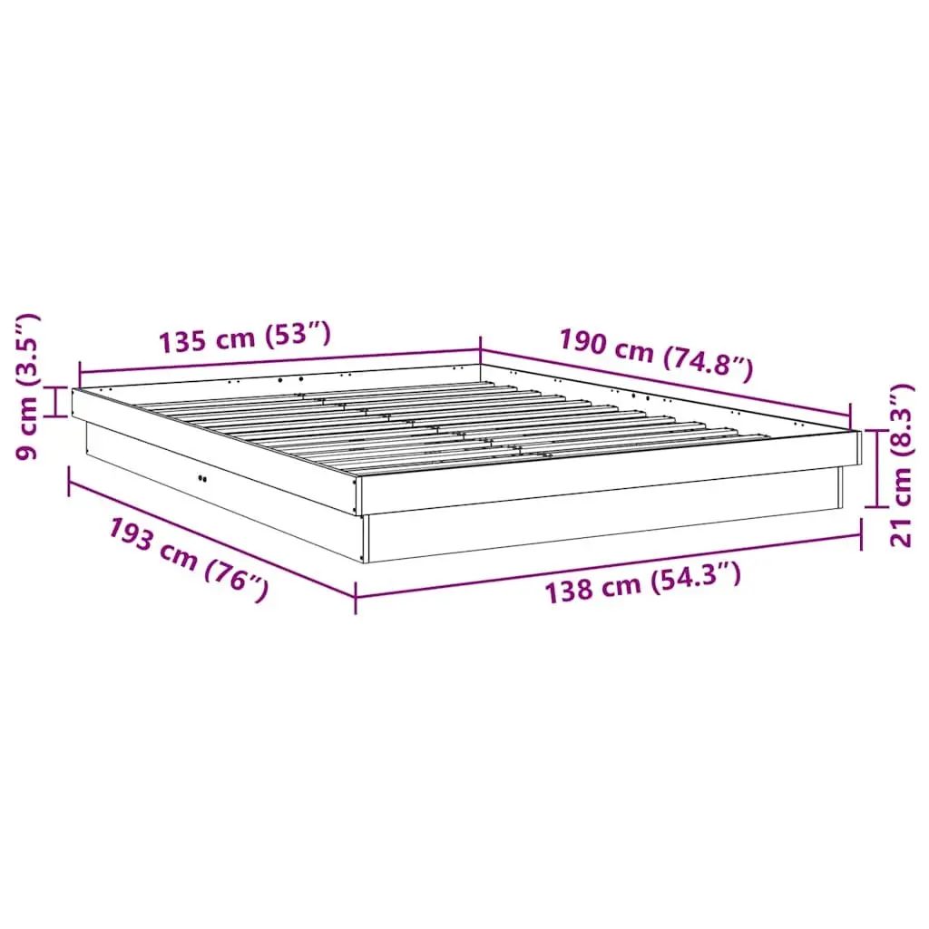Solid Oak Wood Bed Frame 135x190 cm for Kids