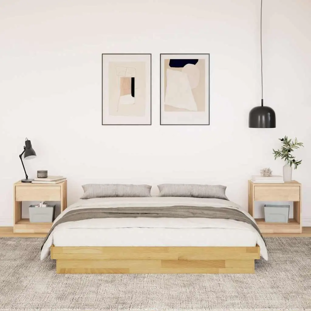 Solid Oak Wood Bed Frame 135x190 cm for Kids