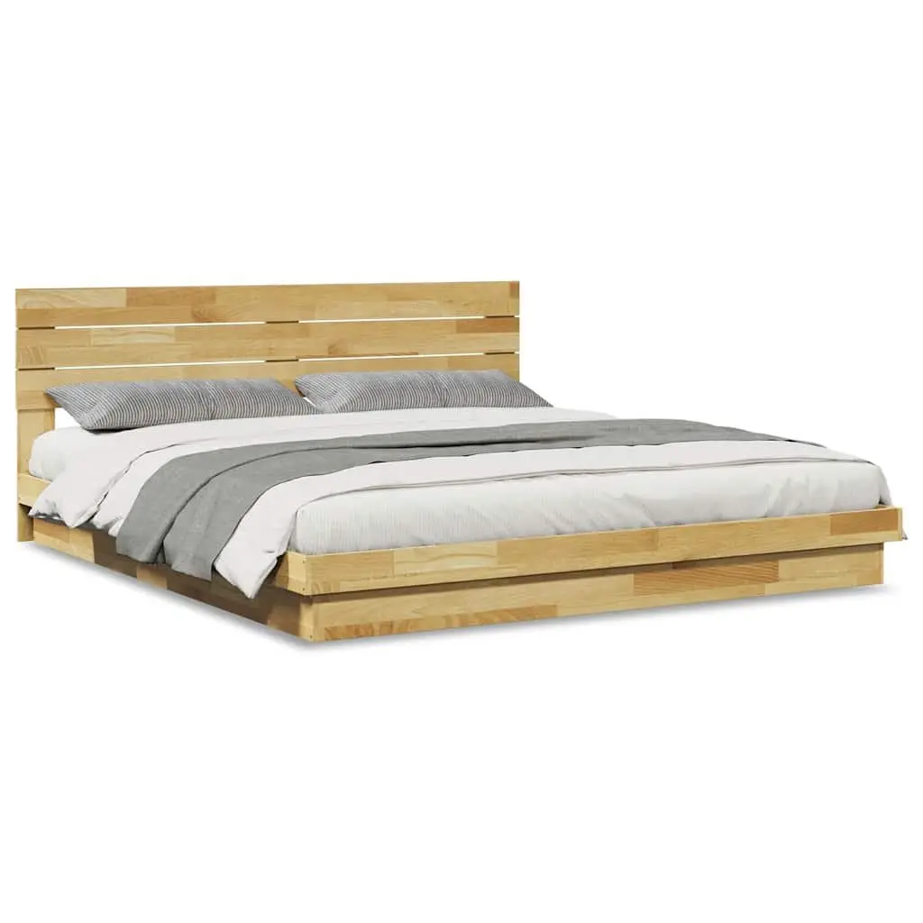 Solid Oak Bed Frame with Integrated Headboard 180x200 cm