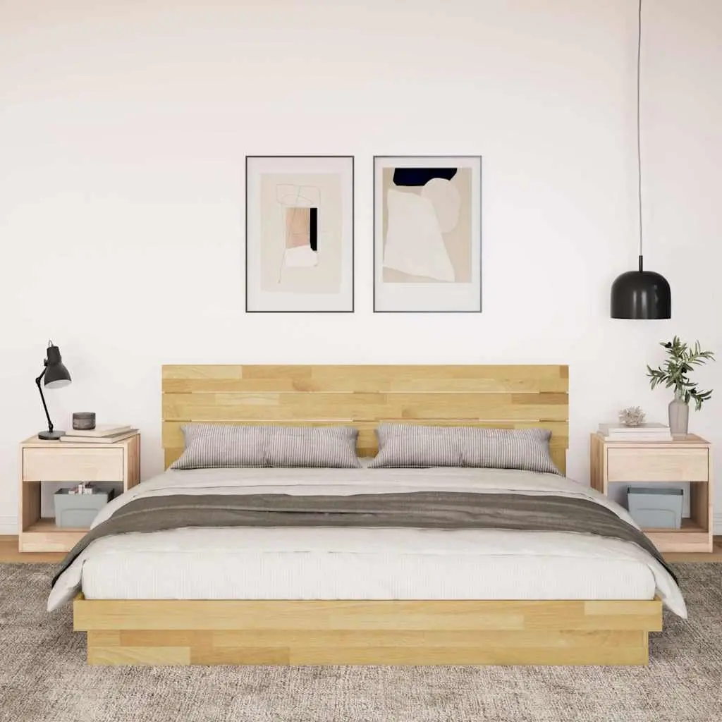 Solid Oak Bed Frame with Integrated Headboard 180x200 cm