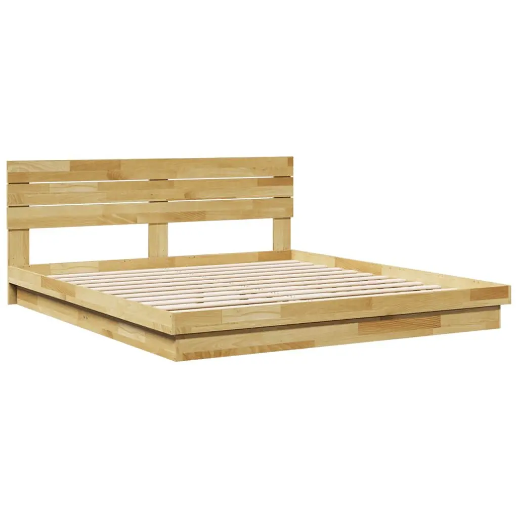 Solid Oak Bed Frame with Integrated Headboard 180x200 cm