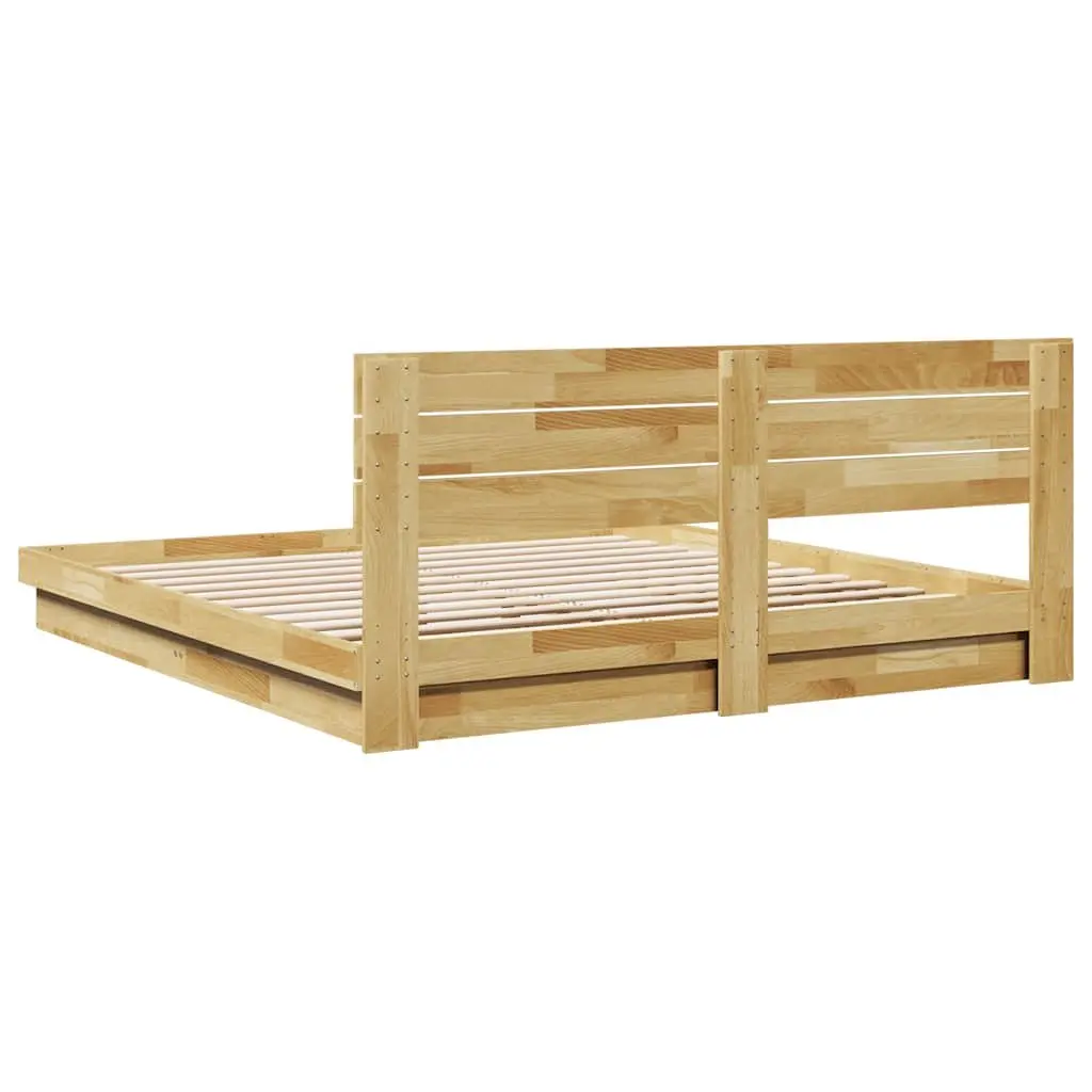 Solid Oak Bed Frame with Integrated Headboard 180x200 cm