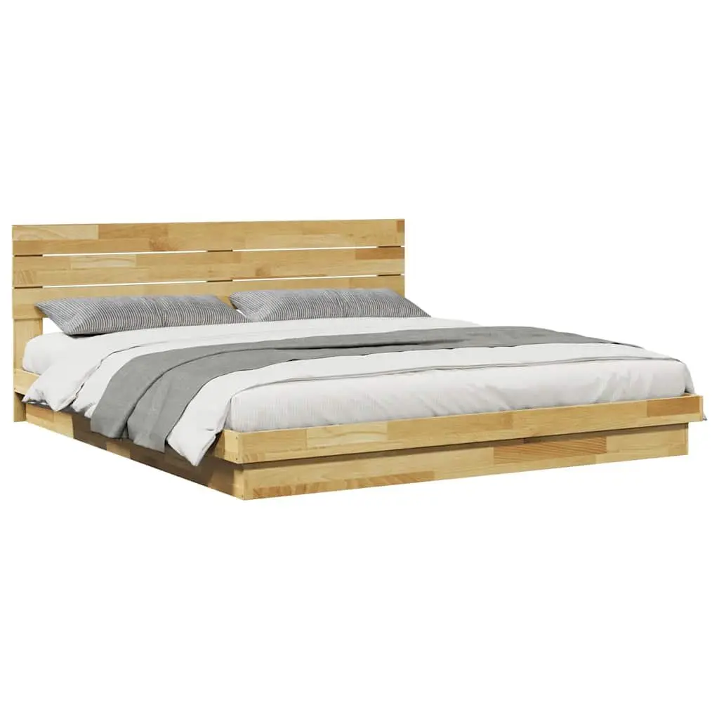 Solid Oak Bed Frame with Integrated Headboard 180x200 cm