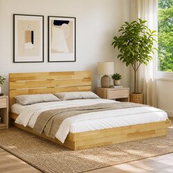 Solid Wood Bed Frame with Headboard 150x200 cm Low Floor Design Slatted Base