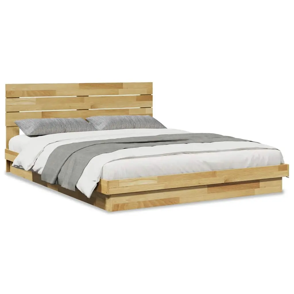 Solid Wood Bed Frame with Headboard 150x200 cm Low Floor Design Slatted Base
