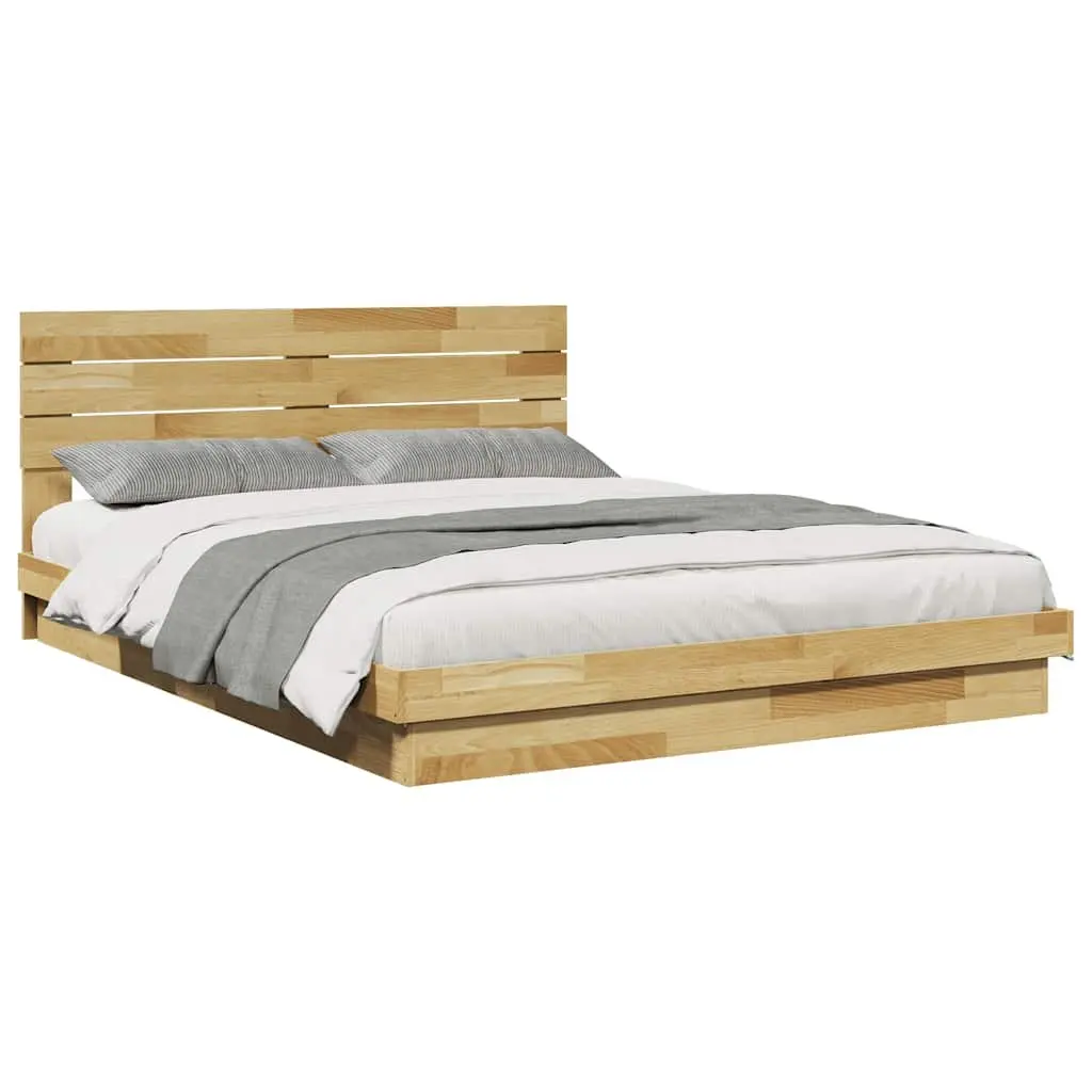 Solid Wood Bed Frame with Headboard 150x200 cm Low Floor Design Slatted Base