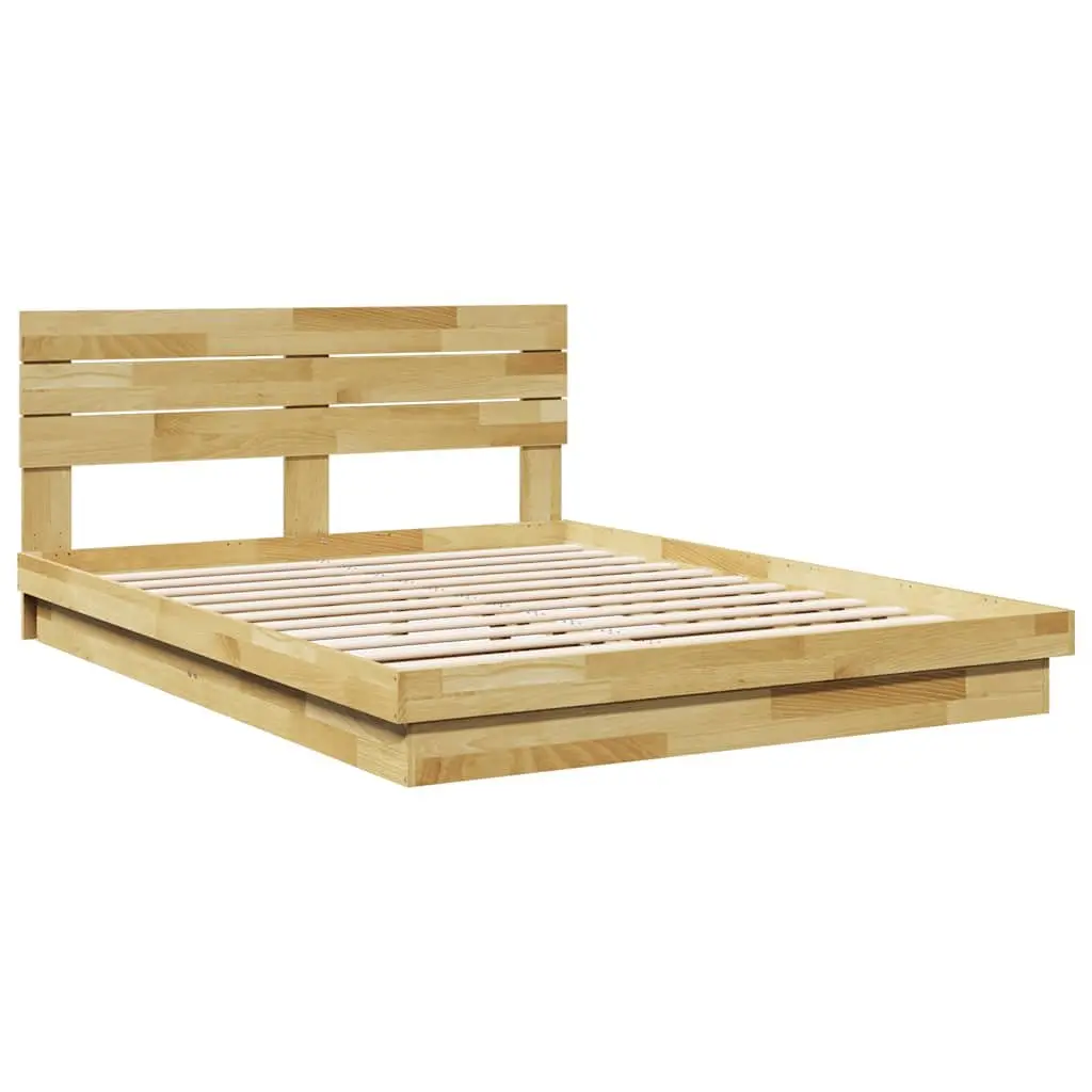 Solid Wood Bed Frame with Headboard 135x190 cm Slatted Base Low Design Brown
