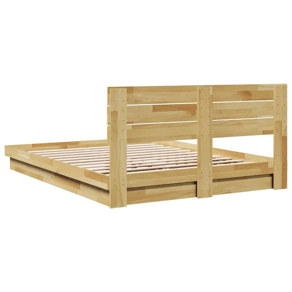 Solid Wood Bed Frame with Headboard 135x190 cm Slatted Base Low Design Brown