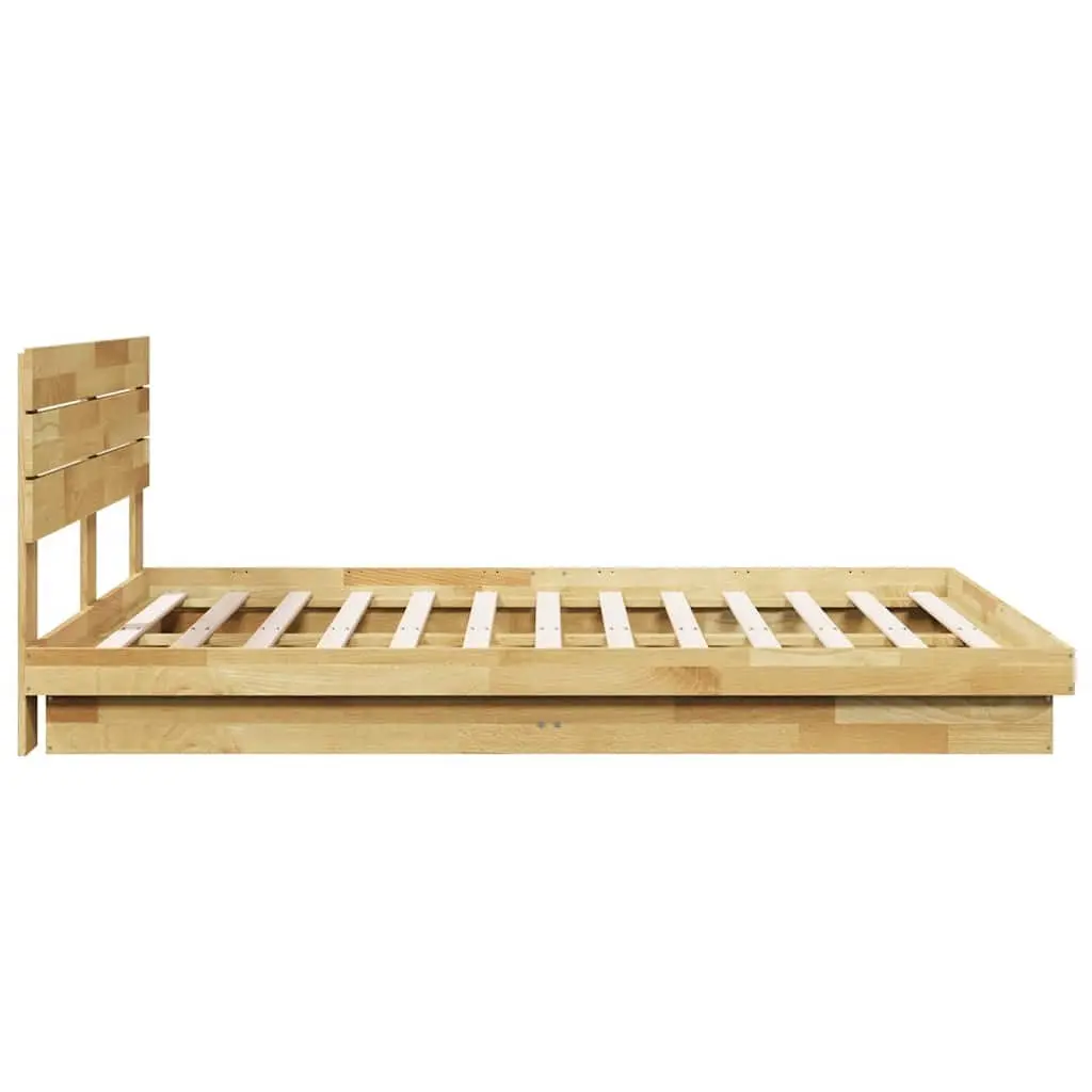 Solid Wood Bed Frame with Headboard 135x190 cm Slatted Base Low Design Brown