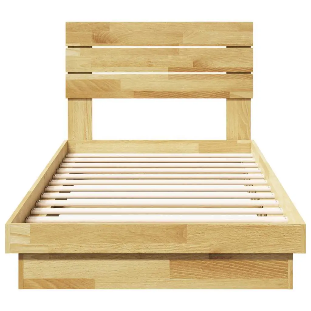 Solid Wood Oak Bed Frame 90x190 cm with Headboard Low Floor Slatted Base