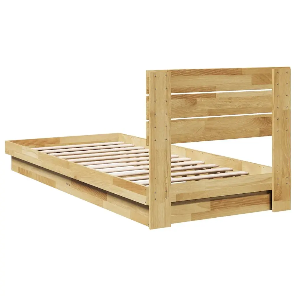 Solid Wood Oak Bed Frame 90x190 cm with Headboard Low Floor Slatted Base