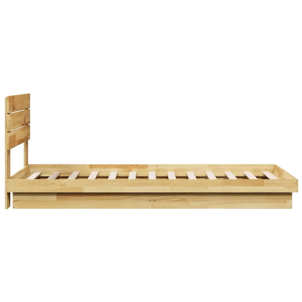 Solid Wood Oak Bed Frame 90x190 cm with Headboard Low Floor Slatted Base