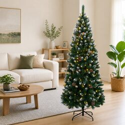 Artificial Christmas Tree 180cm 300 LED Lights Green Hinged Branches Steel Stand