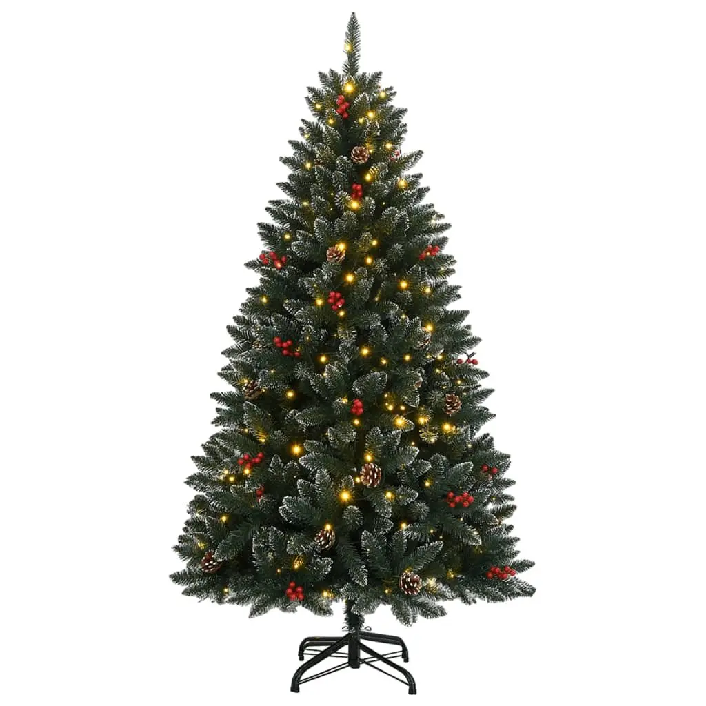 Artificial Christmas Tree PVC 210cm Green 300 LED Lights Hinged Branches Steel Stand