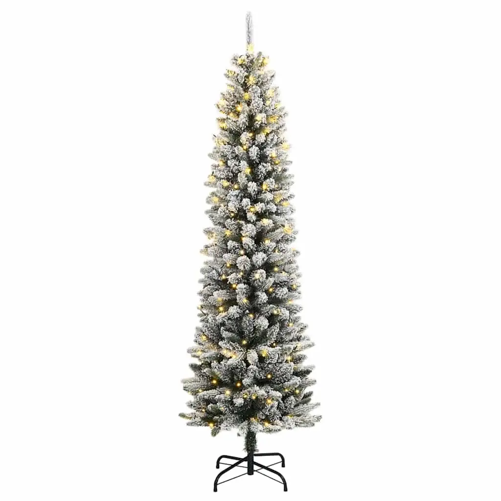 Artificial Christmas Tree PVC PE 120cm Green Slim Flocked Snow 150 LEDs