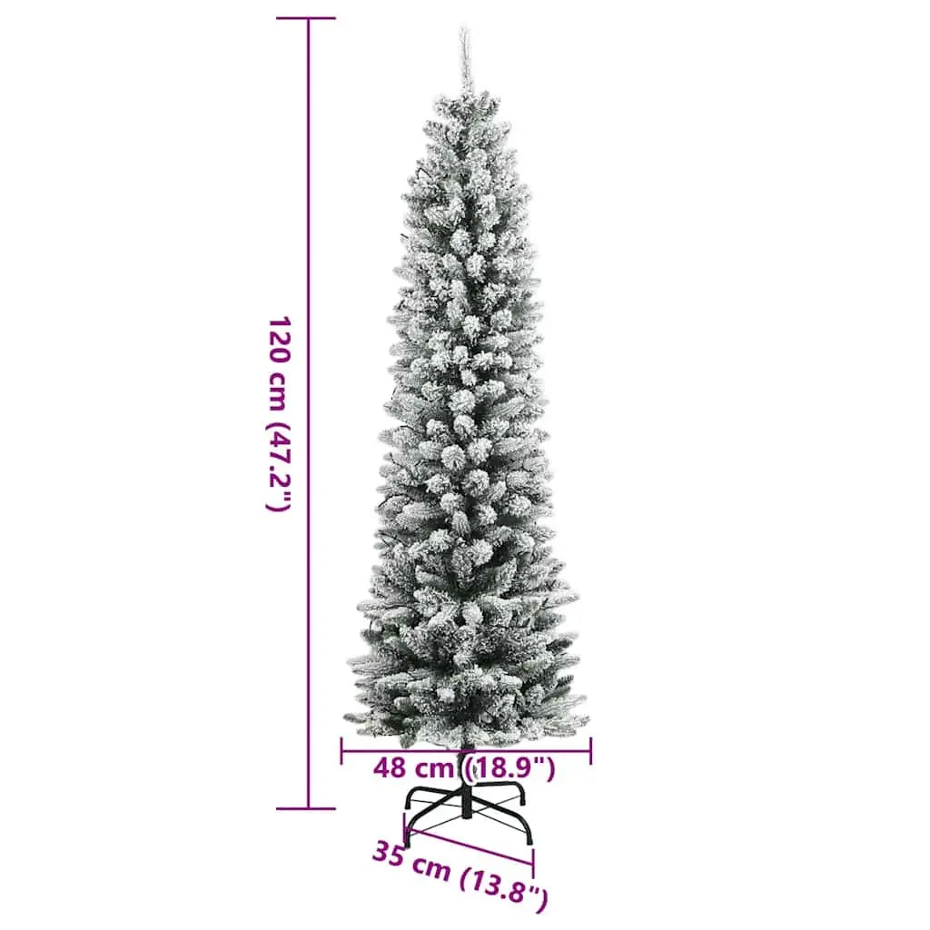 Artificial Christmas Tree PVC PE 120cm Green Slim Flocked Snow 150 LEDs