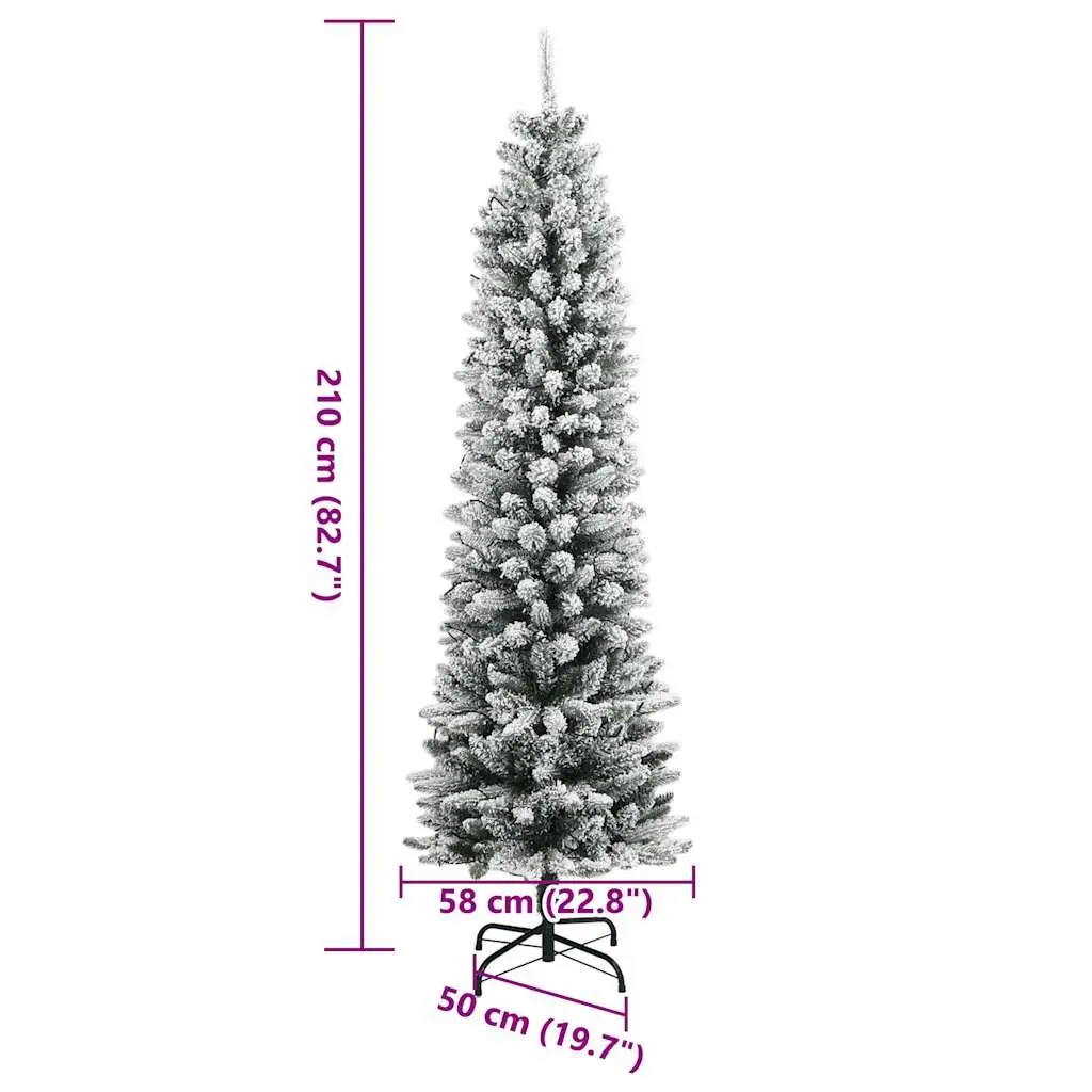 Artificial Christmas Tree PVC PE 210cm Green Flocked Snow 300 LEDs