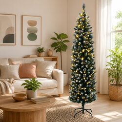 Artificial Slim Christmas Tree 150cm 150 LED Lights 8 Modes Green Xmas Decor