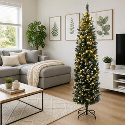 240cm Green Slim Christmas Tree with 300 LED Lights