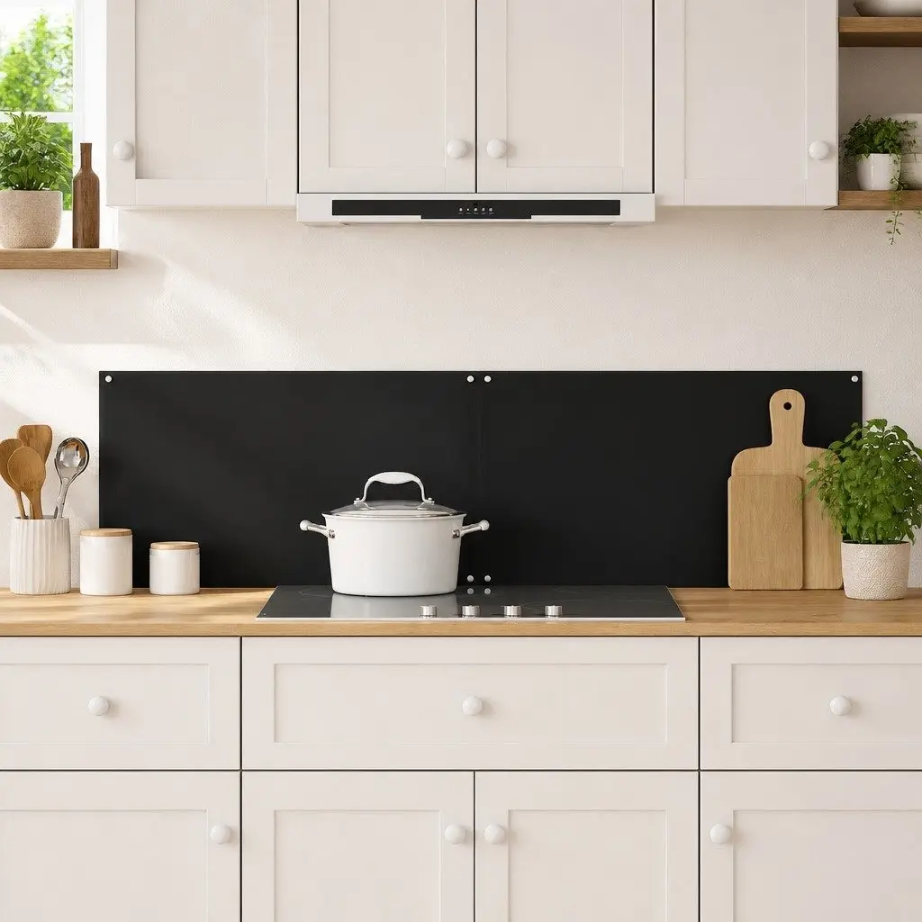 Black Tempered Glass Kitchen Backsplash Panels 2 pcs