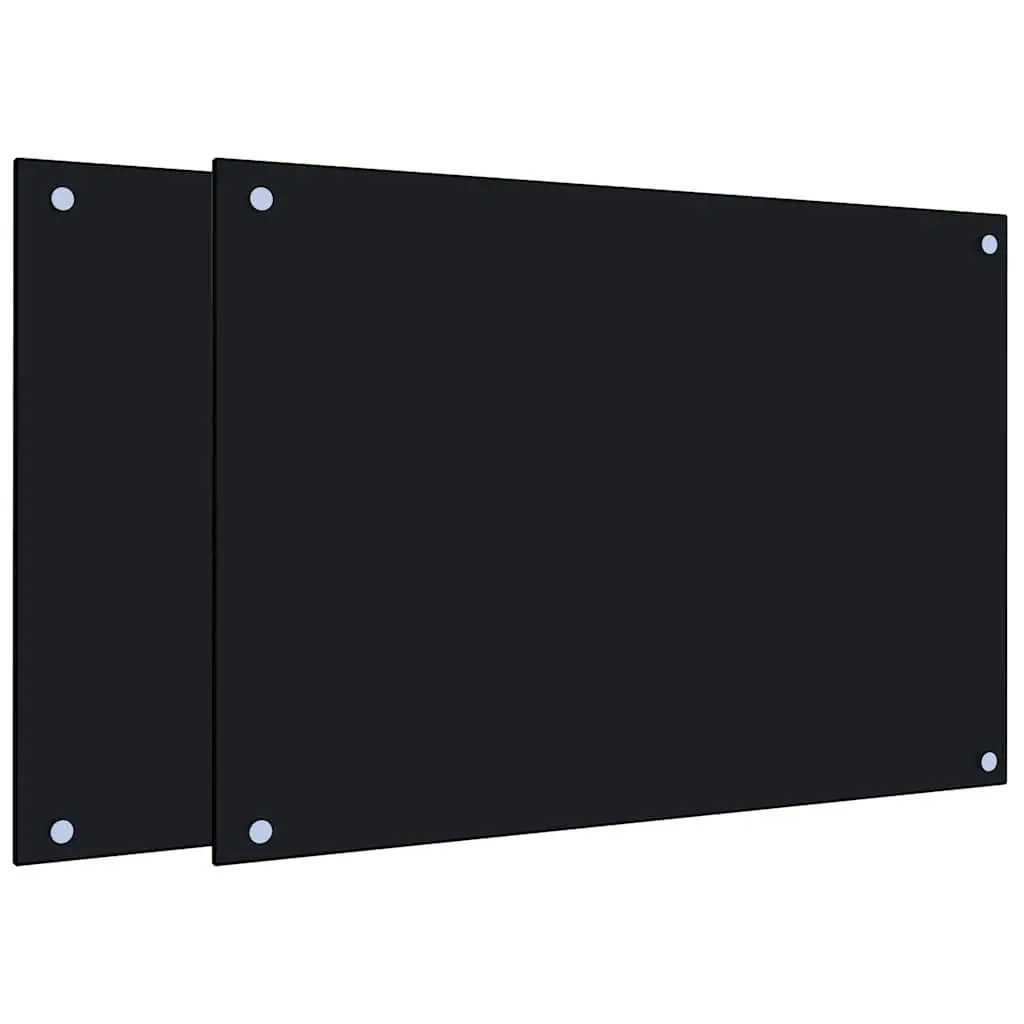 Black Tempered Glass Kitchen Backsplash Panels 2 pcs
