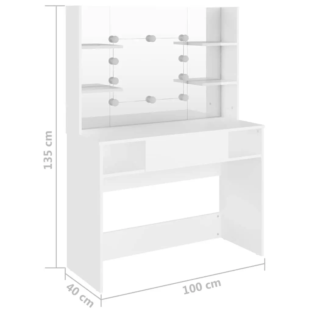 Makeup Dressing Table with LED Lights Mirror White Bedroom Vanity Unit Storage