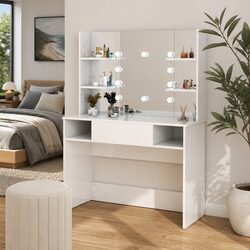 Stylish White Makeup Vanity Table with LED Mirror