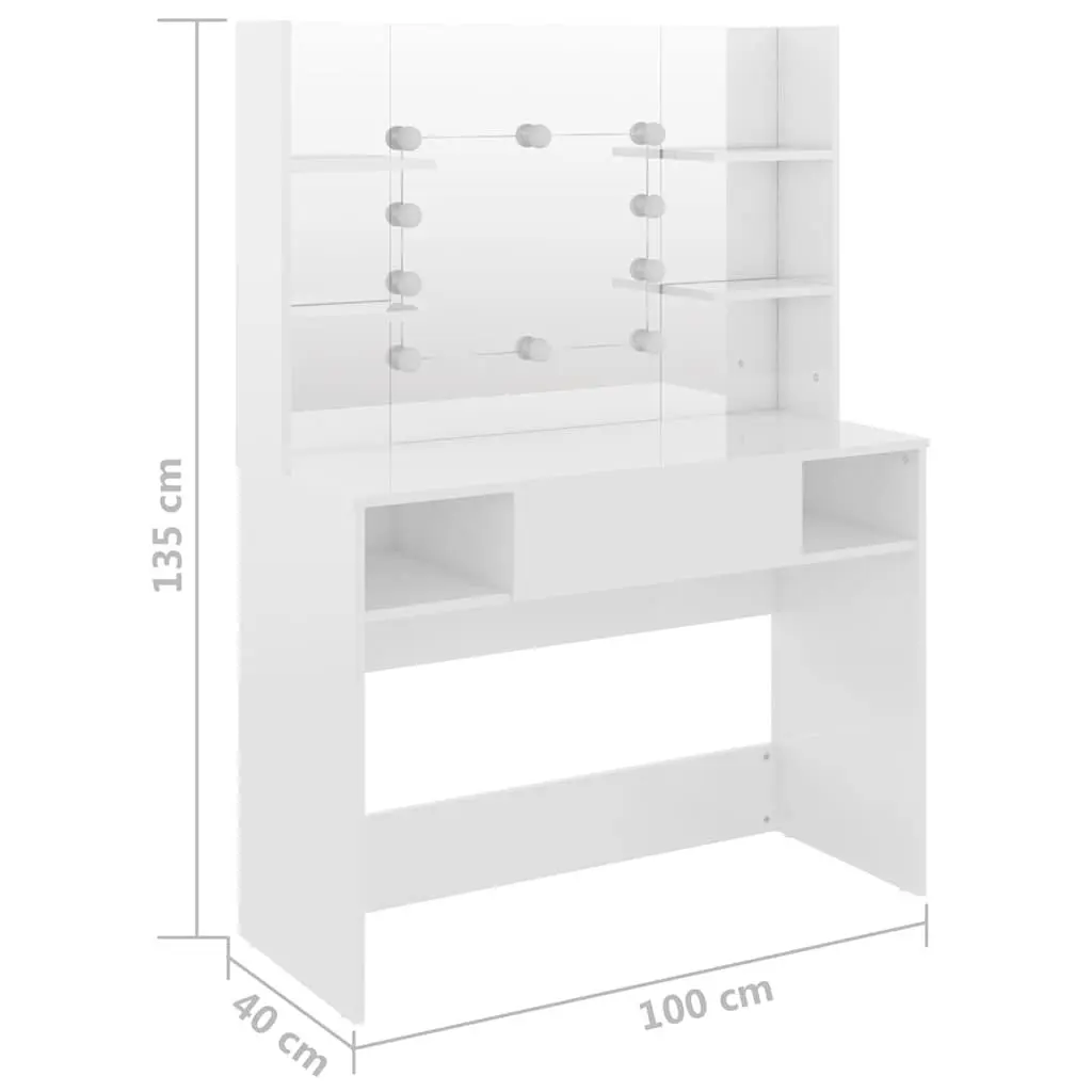 White Makeup Vanity Table with LED Mirror
