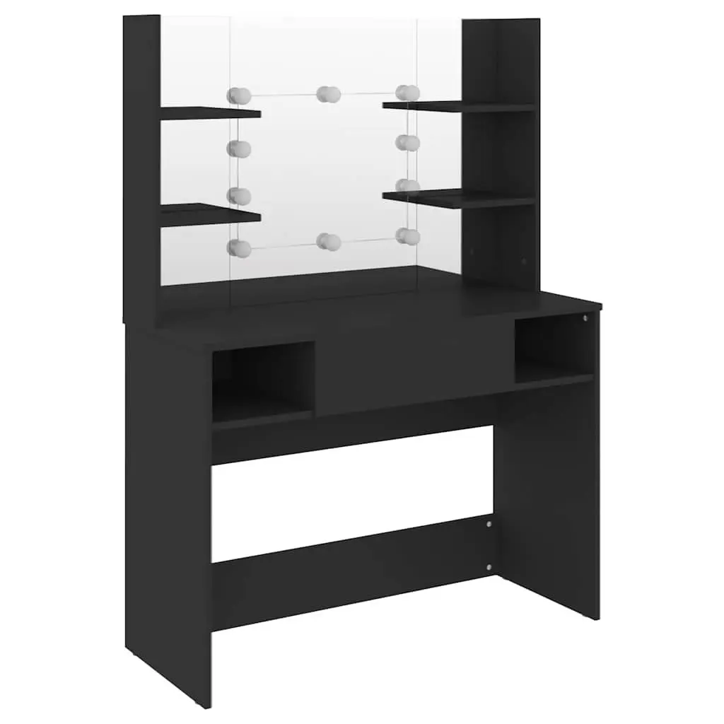 LED-Illuminated Black Makeup Vanity Table with Mirror